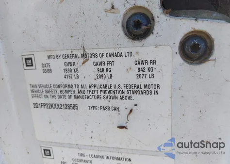 1999 Chevrolet Camaro из США, поврежденный, VIN 2G1FP22KXX2128585